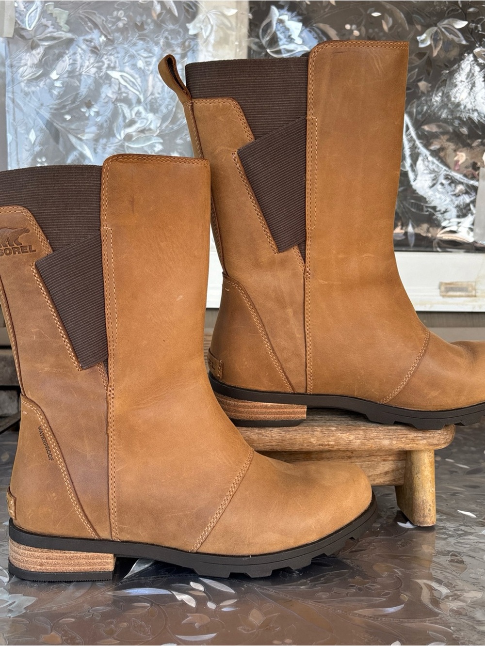 Sorel Tan Leather Pull-On Heeled Boots - Women's Size 8 New!